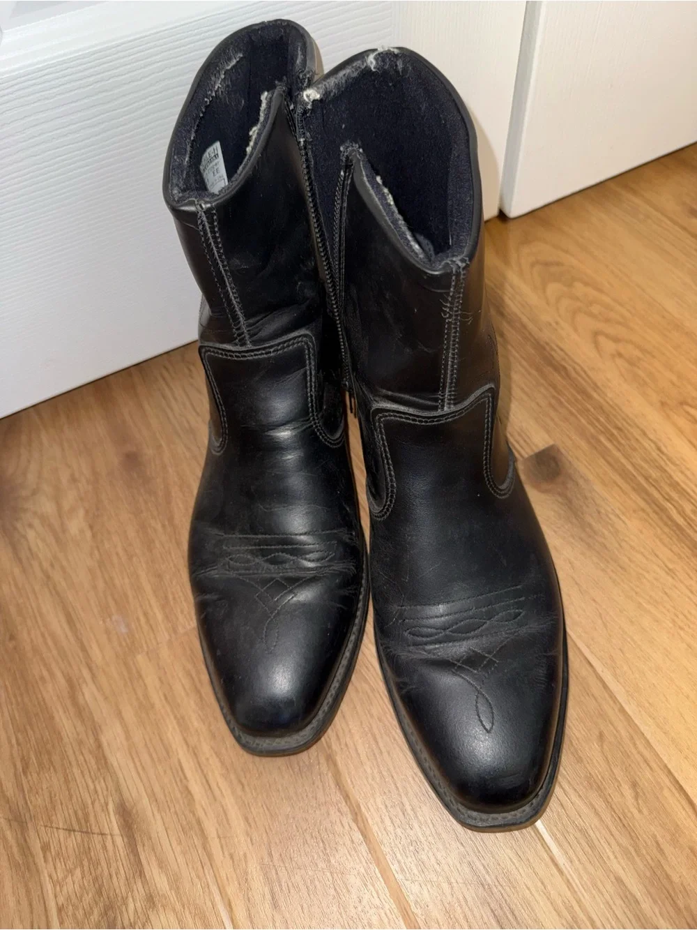 Double H Black Leather Ankle Zip Boots